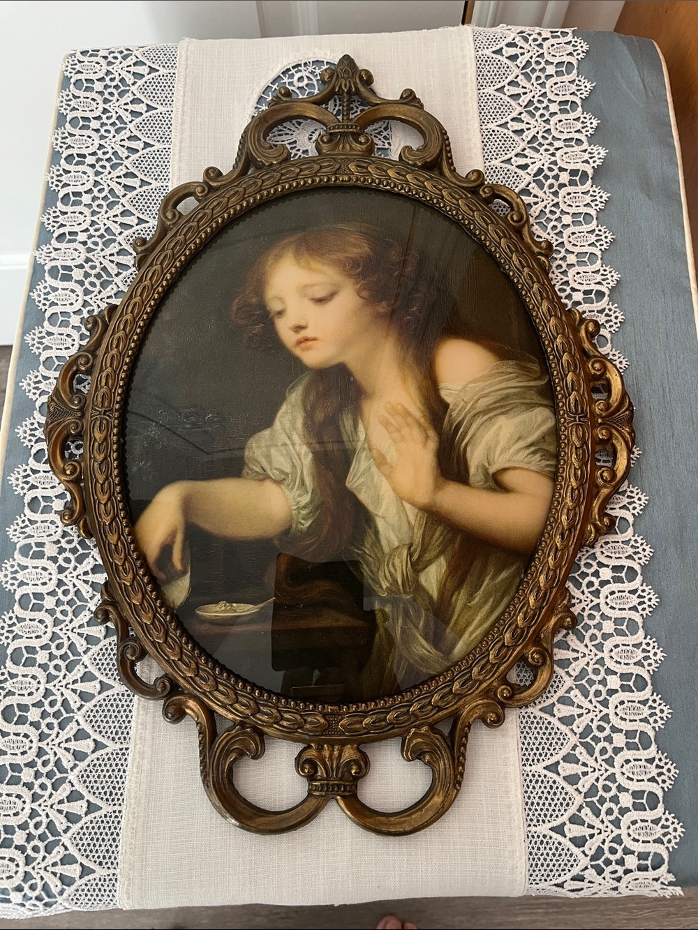 Vintage Made in Italy Art Bubble Glass Ornate Metal Frame Approx. 17.25” x 12”